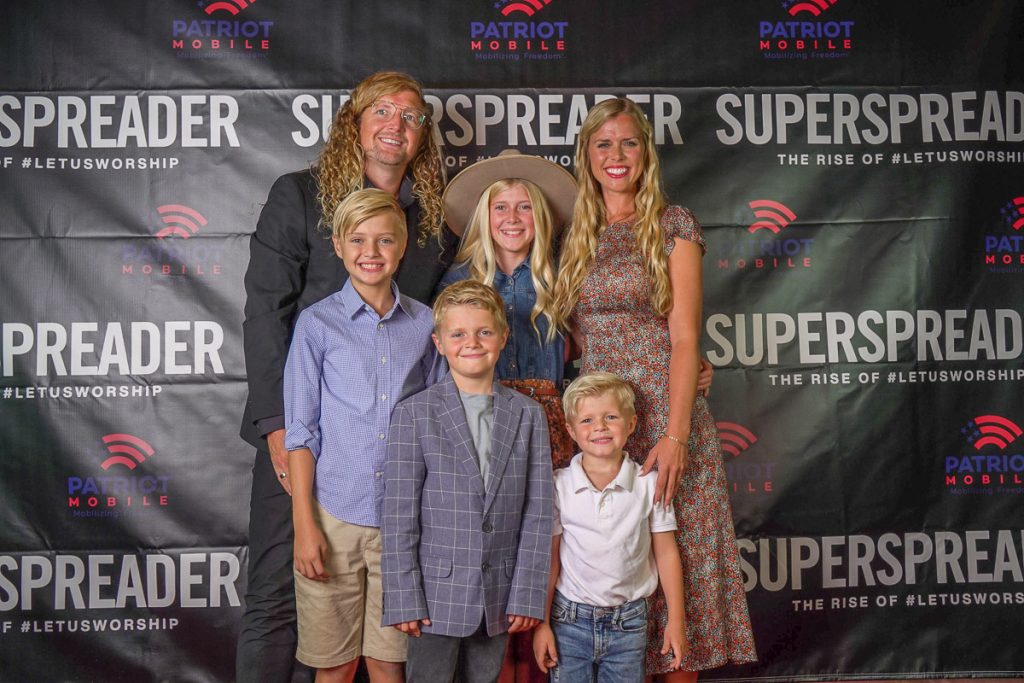 Sean and Kate Feucht with their children at the Superspreader premiere